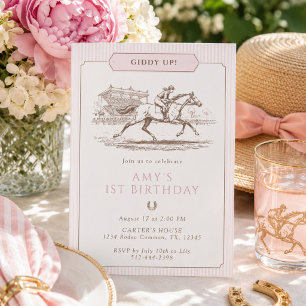 Giddy Up Horse Racing 1. Geburtstag Pink Preppy Einladung