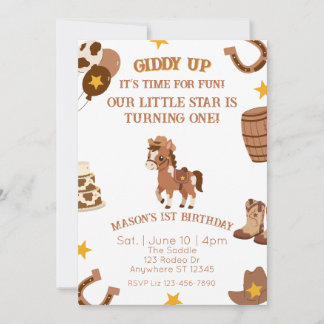 Giddy Up Horse, Western 1st Birthday Einladung