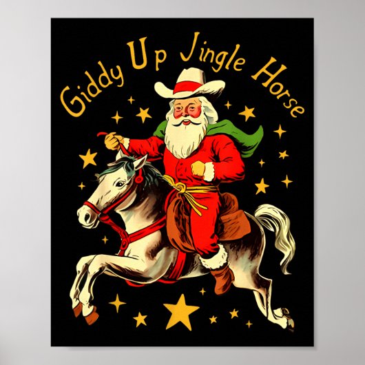 Giddy Up Jingle Horse Funny Retro Santa Cowboy Chr Poster (Vorne)