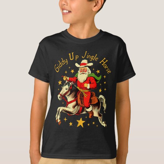 Giddy Up Jingle Horse Funny Retro Santa Cowboy Chr T-Shirt (Vorderseite)