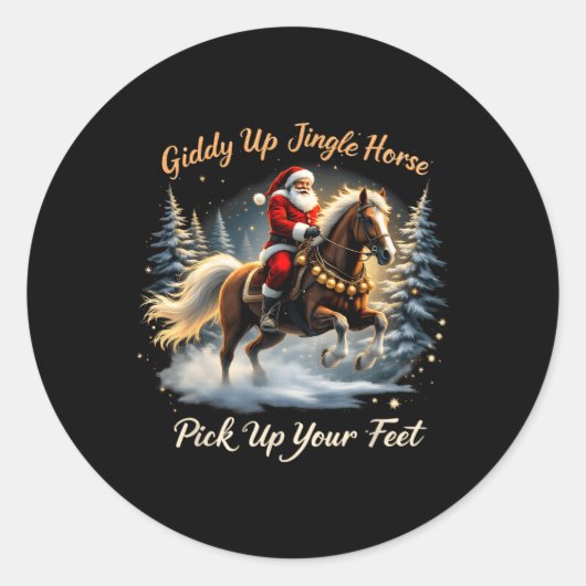 Giddy Up Jingle Pferd holen Sie Ihre Füße Weihnach Runder Aufkleber (Vorderseite)