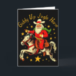 Giddy Up Jingle Pferd Lustiges Retro-Weihnachtsman Karte<br><div class="desc">Giddy Up Jingle Pferd Lustiger Retro-Weihnachtsmann-Cowboy Weihnachten</div>