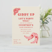 Giddy Up Let's Party Pink Cowgirl Geburtstag Einladung (Stehend Vorderseite)