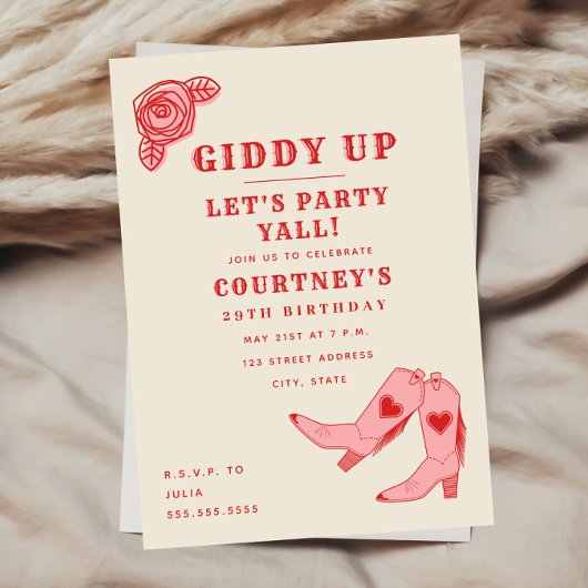 Giddy Up Let's Party Pink Cowgirl Geburtstag Einladung