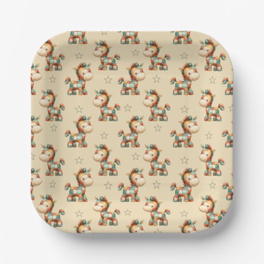 Giddy-Up Patchwork-Pony-Geburtstag Pappteller (Vorderseite)