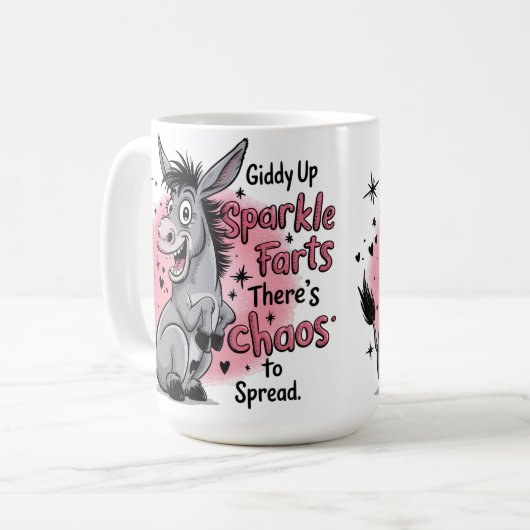Giddy Up Sparkle Furz Funny Donkey Graphic Kaffeetasse (Vorderseite Links)