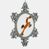Giddyup, Horsey! Cartoon Pferdeschwalbe Schneeflocken Zinn-Ornament (Links)