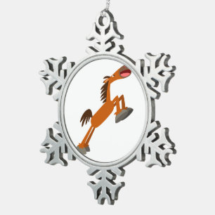 Giddyup, Horsey! Cartoon Pferdeschwalbe Schneeflocken Zinn-Ornament