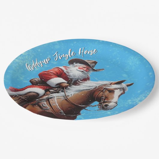 Giddyup Jingle Horse Santa Claus Weihnachtsgeschen Pappteller (Schrägansicht)