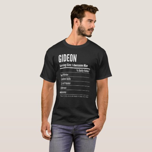 Gideon Serving Size Nutrition Label Kalorien T-Shirt (Vorne ganz)