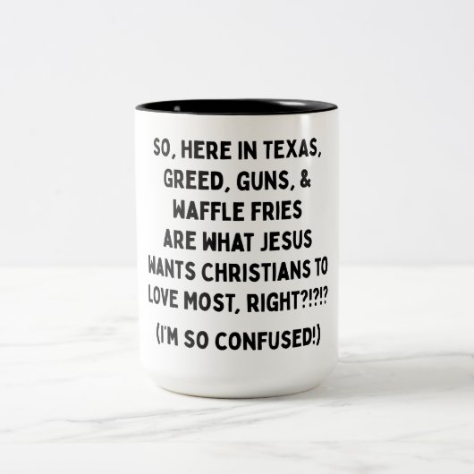 Gier, Waffen und Waffelfriede Tasse (Mittel)