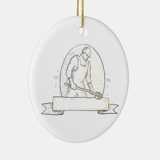 Gießerei-Arbeitskraft-Stahlschöpflöffel Miono Keramik Ornament (Rechts)