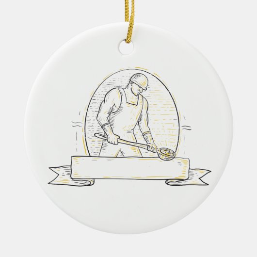 Gießerei-Arbeitskraft-Stahlschöpflöffel Miono Keramik Ornament (Vorne)