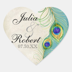 Gießereisticker - Pfauenfeathers Wedding Siegel Herz-Aufkleber