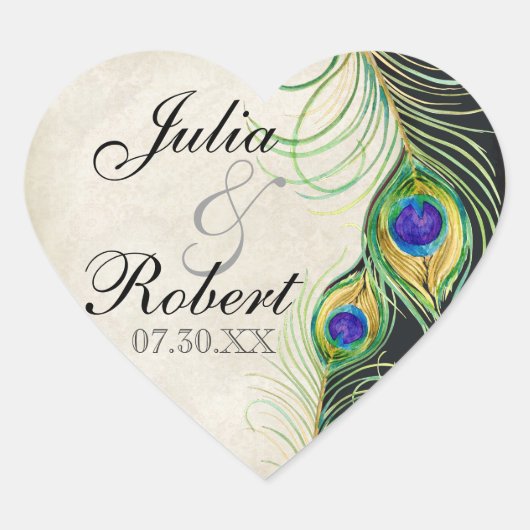 Gießereisticker - Pfauenfeathers Wedding Siegel Herz-Aufkleber (Vorderseite)