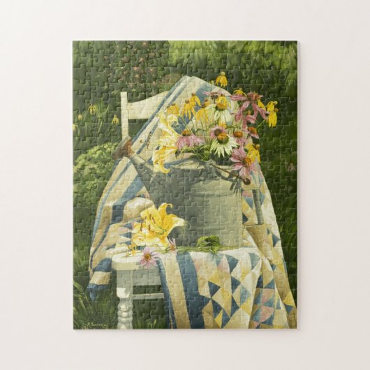 Gießkanne 1138 auf Steppdecke im Garten Puzzle (Vertikal)