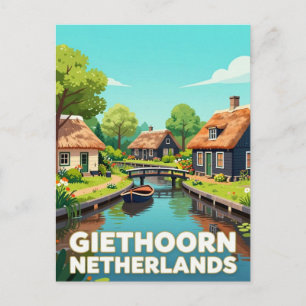 Giethoorn Niederlande Reise Dorf Kanäle Postkarte