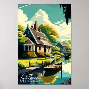 Giethoorn Niederlande Vintage Reise Illustration Poster