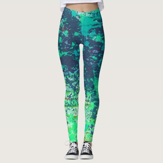 Gift Abstrakt, blauer grüner Spritzer Paint Leggings (Vorderseite)