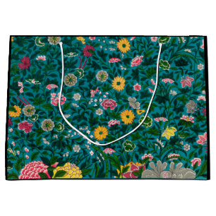 GIFT BAG CHINESISCHES FLORALPATTER SCHWARZ UND GRÜ GROßE GESCHENKTÜTE