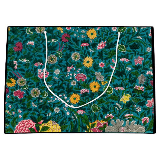 GIFT BAG CHINESISCHES FLORALPATTER SCHWARZ UND GRÜ GROßE GESCHENKTÜTE (Vorderseite)