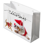 GIFT BAG CHRISTMAS BULLDOG MIT ORANGE TABBY GROßE GESCHENKTÜTE (Vorderseite Schrägansicht)