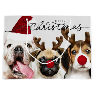 GIFT BAG CHRISTMAS HUNDE MIT ANTLERN UND WEIHNACHT GROßE GESCHENKTÜTE
