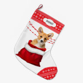 Gift Bag Corgi Welpe Hund Snowflake Border Großer Weihnachtsstrumpf (Vorderansicht (hängend))