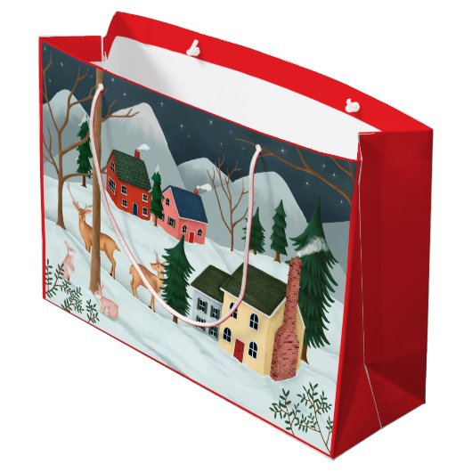 GIFT BAG DORF IM SCHNEE GROßE GESCHENKTÜTE (Rückseite Schrägansicht)