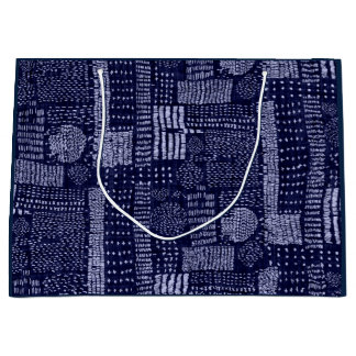 GIFT BAG JAPANESE GEOMETRISCHES PATTER IN DUNKELBL GROßE GESCHENKTÜTE