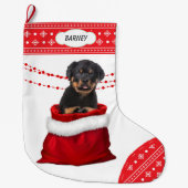 Gift Bag Rottweiler Welpe Hund Snowflake Border Großer Weihnachtsstrumpf (Vorderseite)