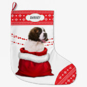 Gift Bag Saint Bernard Welpe Hund Snowflake Border Großer Weihnachtsstrumpf (Vorderseite)