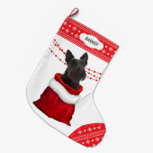 Gift Bag Scottish Terrier Dog Snowflake Border Großer Weihnachtsstrumpf (Vorderansicht (hängend))