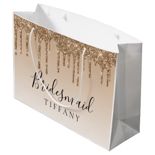 Gift Bag - Tan Gold Glitzer Tropfen Bridesmaid Große Geschenktüte (Rückseite Schrägansicht)