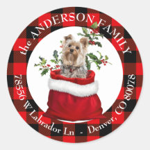 Gift Bag Yorkie Terrier Kariert Frame Rücksendeadr