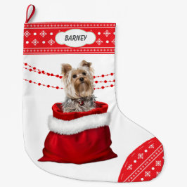 Gift Bag Yorkshire Terrier Dog Snowflake Border Großer Weihnachtsstrumpf