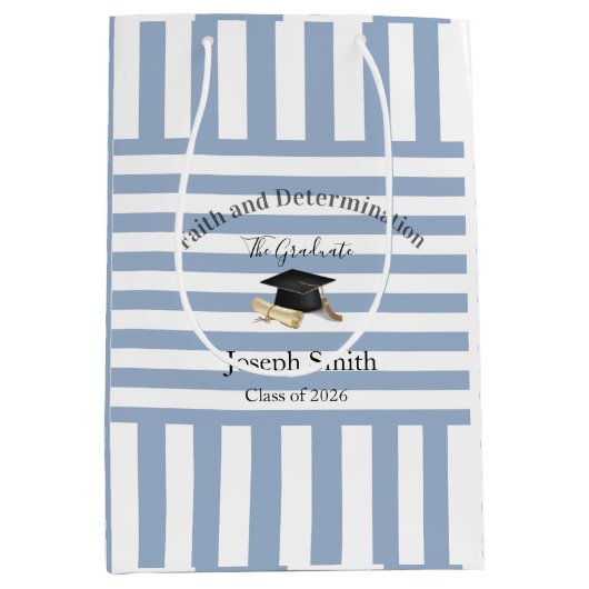 Gift Bags Blue White Stripe Graduation 2026 Mittlere Geschenktüte (Vorderseite)