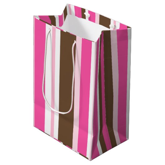 Gift Bags Brown & Pink Stripe  Mittlere Geschenktüte (Vorderseite Schrägansicht)