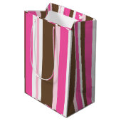 Gift Bags Brown & Pink Stripe  Mittlere Geschenktüte (Rückseite Schrägansicht)