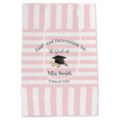 Gift Bags Pink White Stripe Graduation 2026 Mittlere Geschenktüte (Rückseite)