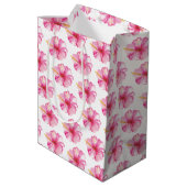 Gift Bags Tropical Watercolor Hibiscus Flowers Mittlere Geschenktüte (Rückseite Schrägansicht)