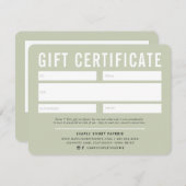 GIFT-BESCHEINIGUNG Modernes Business Blassgrün (Vorne/Hinten)