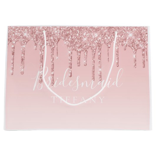 Gift Beutel - Rosa Glitzer Tropfen Bridesmaid Große Geschenktüte (Vorderseite)