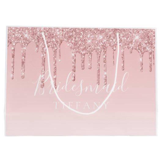 Gift Beutel - Rosa Glitzer Tropfen Bridesmaid Große Geschenktüte (Rückseite)