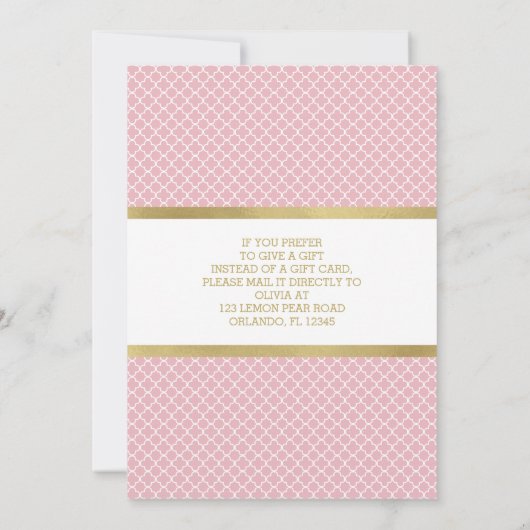Gift Card Brautparty Einladung, Rosa, Imitate Gold Einladung (Rückseite)