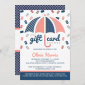 Gift Card Bridal Dusche Einladung, Marine, Koralle Einladung (Vorne/Hinten)