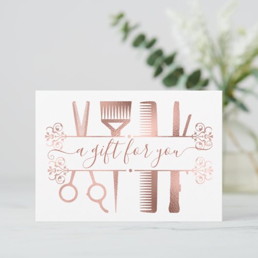 Gift Certificate Digital Rose Gold Scissors Foil Einladung (Stehend Vorderseite)