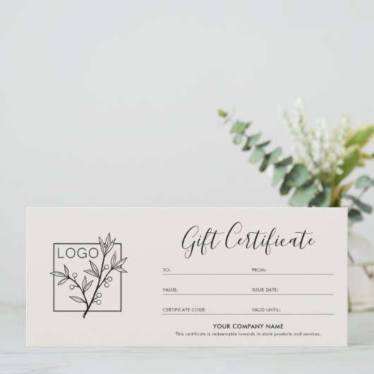 Gift Certificate Logo Photo Modern Off-White (Stehend Vorderseite)