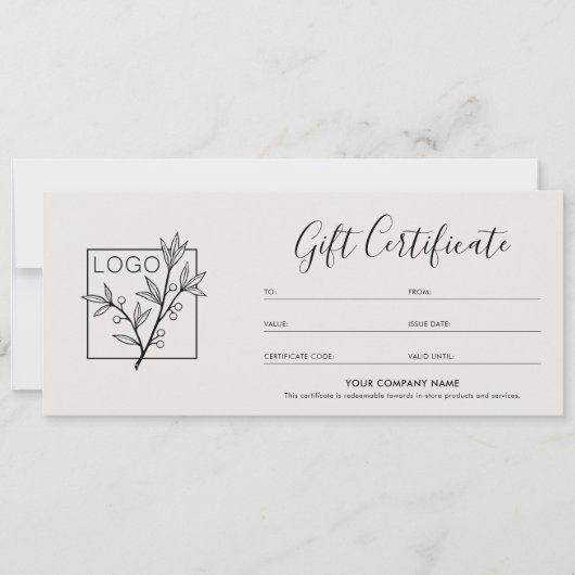 Gift Certificate Logo Photo Modern Off-White (Vorderseite)