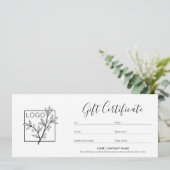 Gift Certificate Logo Photo Modern Script Card (Stehend Vorderseite)
